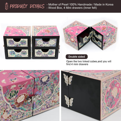 SECRET Jewelry Box - Rose Pink | Korean traditional mother-of-pearl, Premium Handmade, Gift for Mom, Girlfriend, Women