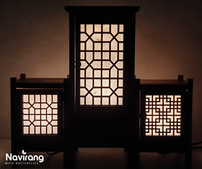 HANJI Paper Door Lamp - Korean Traditional Window Art, Mood Light, Wooden Table Night Light, 1w LED Bulb, 2m Wire Cable