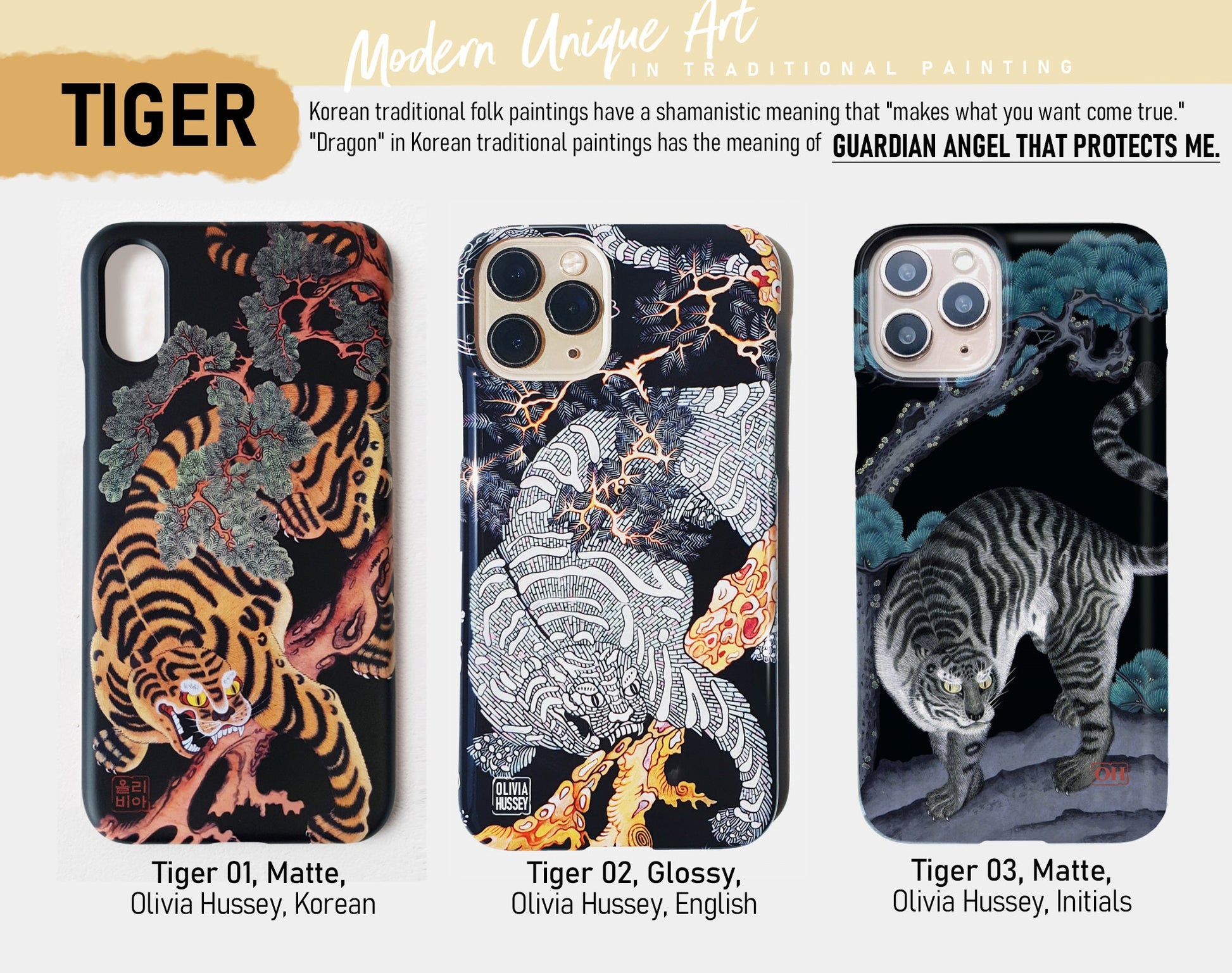 Korean Traditional Painting PHONE CASE - Personalized Custom Name / Initials For iPhone 16, 15, 14 Pro Max, Galaxy Z Flip, S23, S24, MagSafe