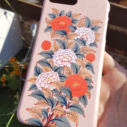 PEONY Phone Case - Korean Traditional Painting / Personalized Custom Name / Initials For iPhone 14, 13, 12 Pro Max, Galaxy Z Flip, Z Fold