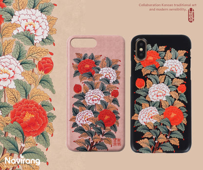 PEONY Phone Case - Korean Traditional Painting / Personalized Custom Name / Initials For iPhone 14, 13, 12 Pro Max, Galaxy Z Flip, Z Fold