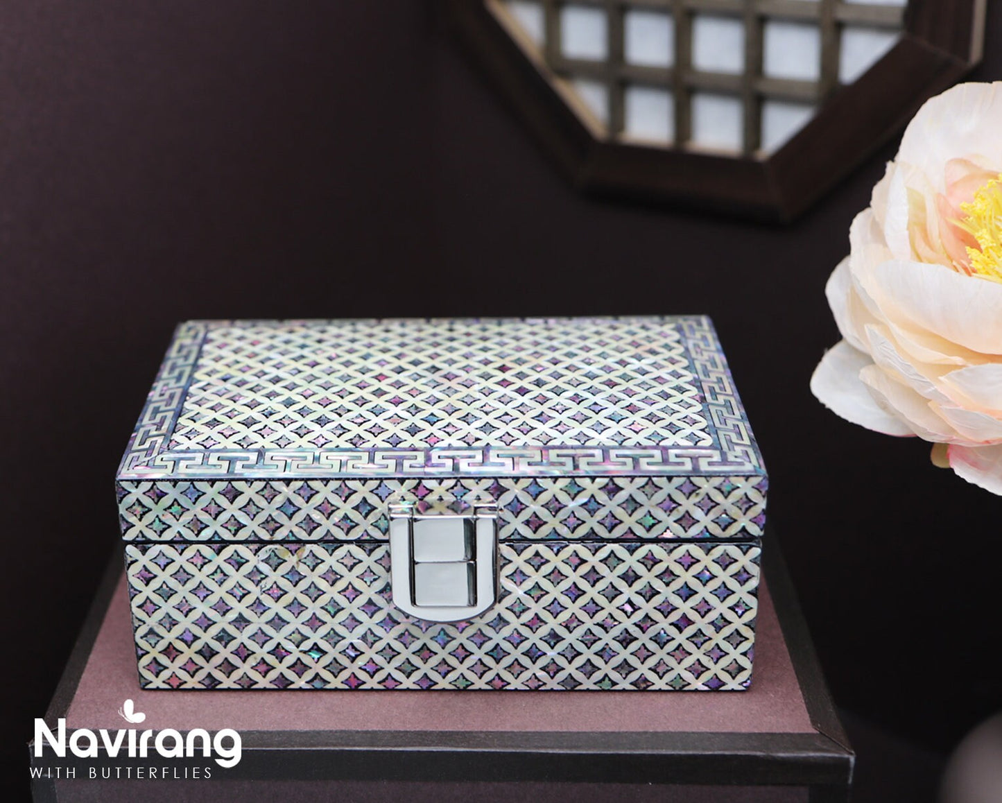 FULL NACRE Jewelry Box - Diamond Pattern | Korean traditional mother-of-pearl, Antique Deco, Premium Handmade, Gift for Girlfriend, Women