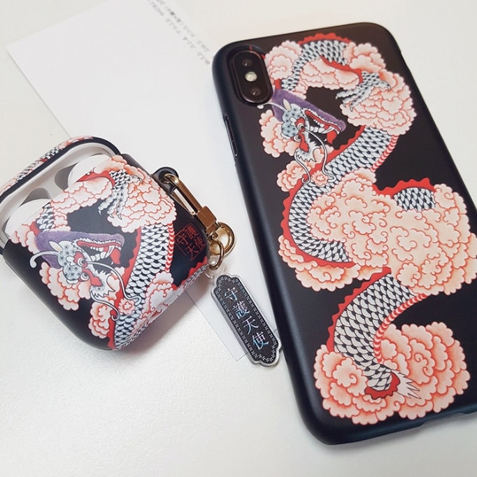 DRAGON Phone Case - Korean Traditional Painting / Personalized Custom Name / Initials For iPhone 14, 13, 12 Pro Max, Galaxy Z Flip, Z Fold