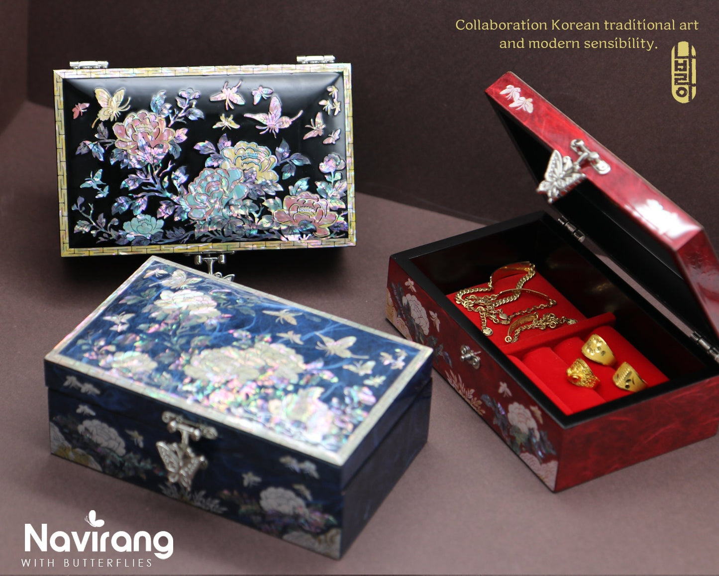 PEONY Jewelry Box - Small, Wine | Korean traditional mother-of-pearl, Premium Handmade, Gift for Mom, Girlfriend, Women, Girl