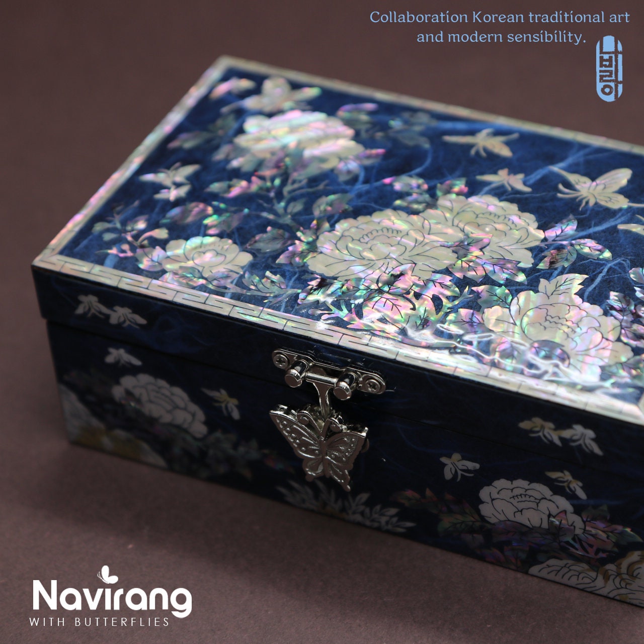 PEONY Jewelry Box - Small, Blue jean | Korean traditional mother-of-pearl, Premium Handmade, Gift for Mom, Girlfriend, Women, Girl