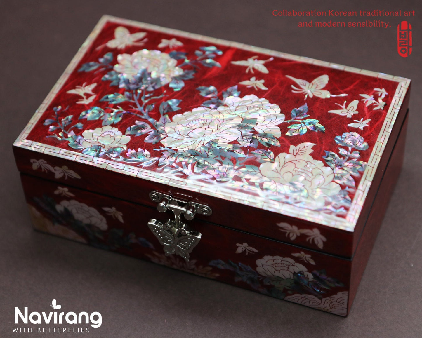 PEONY Jewelry Box - Small, Wine | Korean traditional mother-of-pearl, Premium Handmade, Gift for Mom, Girlfriend, Women, Girl