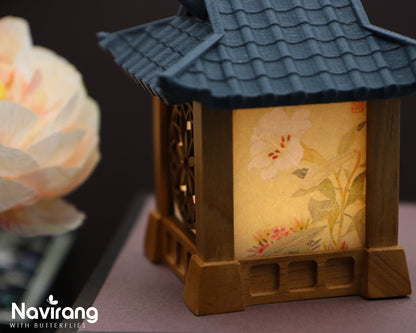 Mini Hanok Lamps with Folk - Environmentally friendly Mood Light, Wooden Night Light, Requires 3 AAA batteries