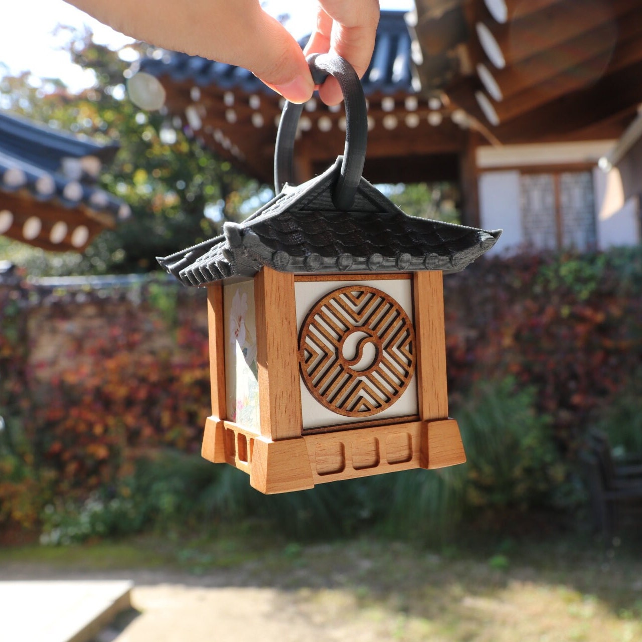 CUSTOM Mini Hanok Lamps- Environmentally friendly Mood Light, Personalized photo, Wooden Night Light, Requires 3 AAA batteries