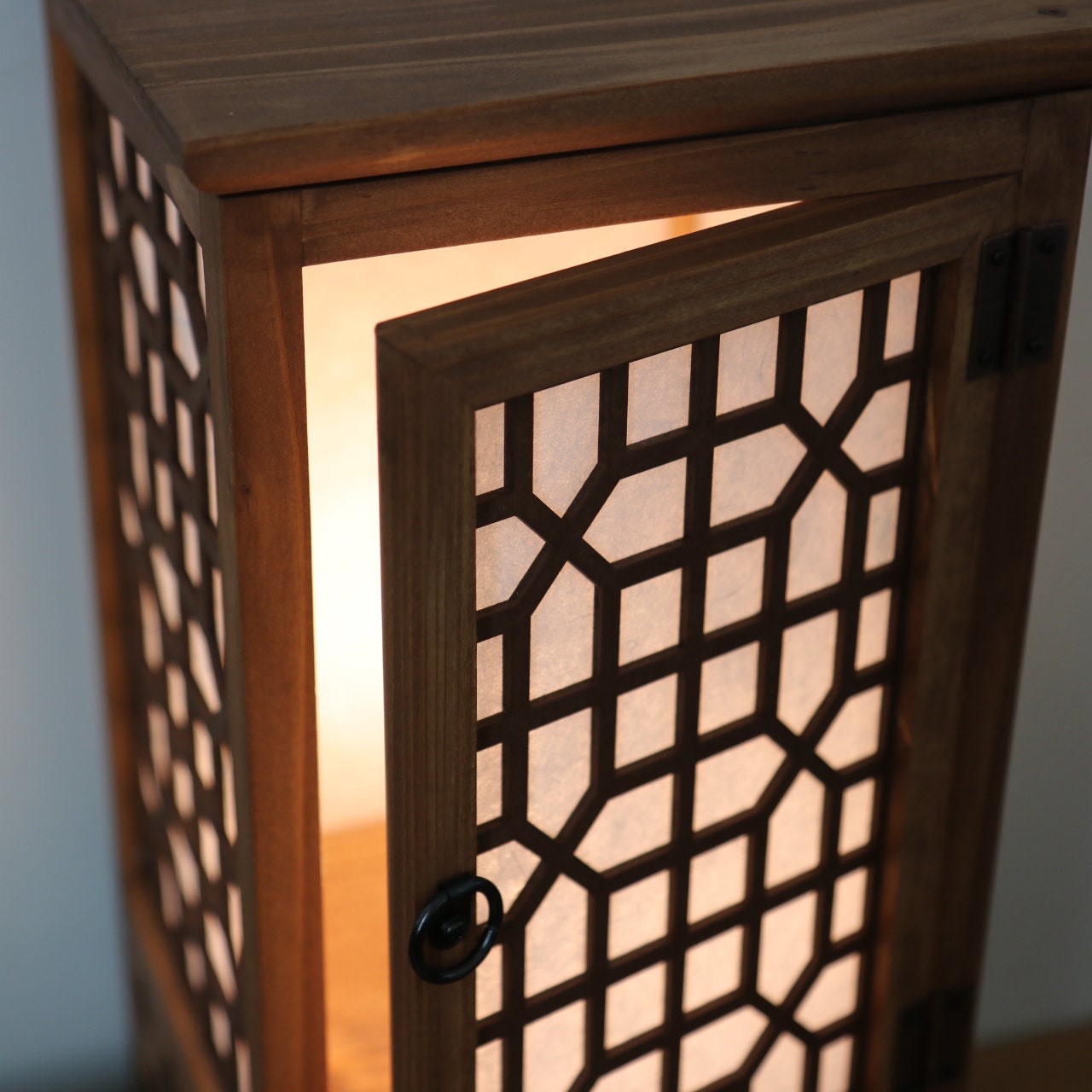 HANJI Paper Door Lamp - Korean Traditional Window Art, Mood Light, Wooden Table Night Light, 1w LED Bulb, 2m Wire Cable