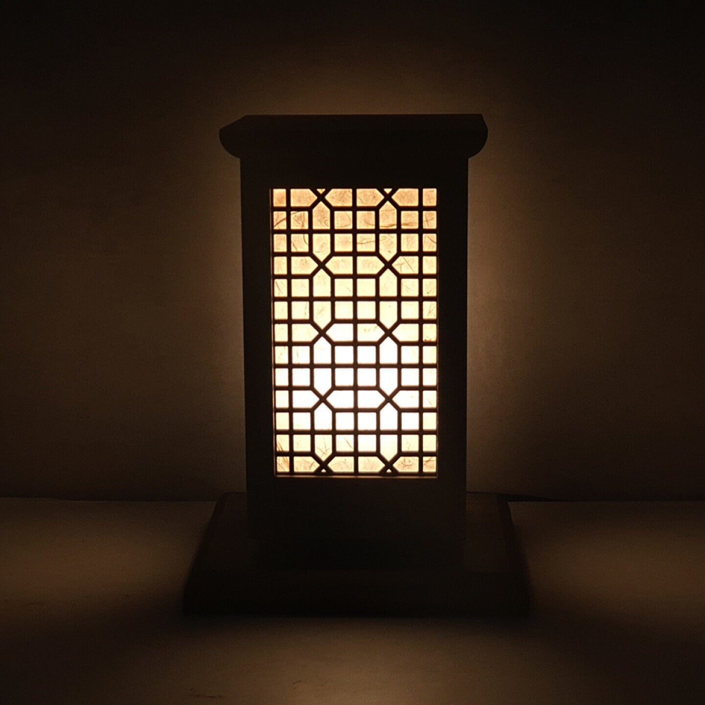 HANJI Paper Small Lamp - Korean Traditional Window Art, Wood Table Night Light, Wooden Night, 1w LED Bulb, 2m Wire Cable