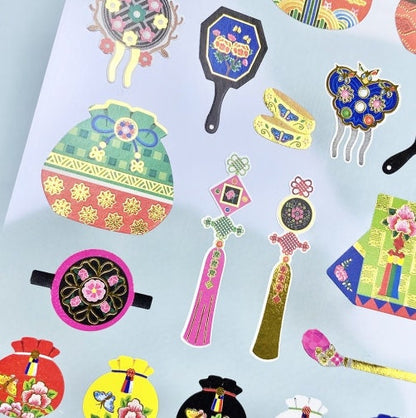 Korean Traditional Sticker - Buy One Get 50% OFF, Premium·High Quality Gold leaf stickers, Hahoe mask, Hanbok,