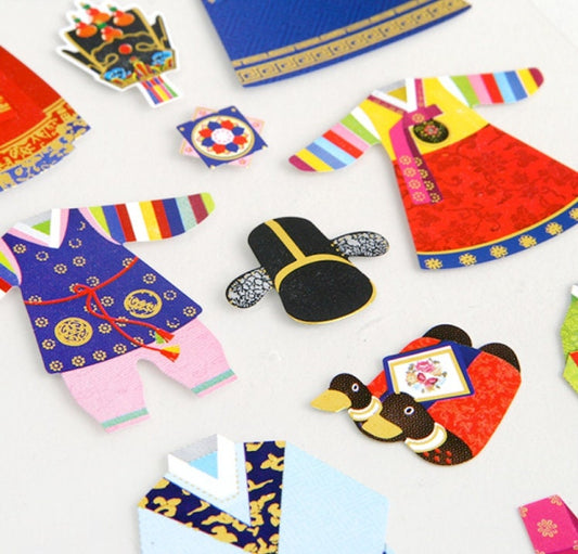 Korean Traditional Sticker - Buy One Get 50% OFF, Premium·High Quality Gold leaf stickers, Hahoe mask, Hanbok,