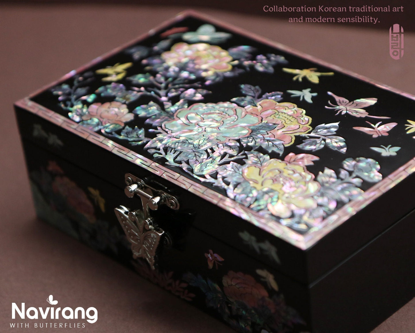 PEONY Jewelry Box - Small, Colorful, Black | Korean traditional mother-of-pearl, Premium Handmade, Gift for Mom, Girlfriend, Women, Girl