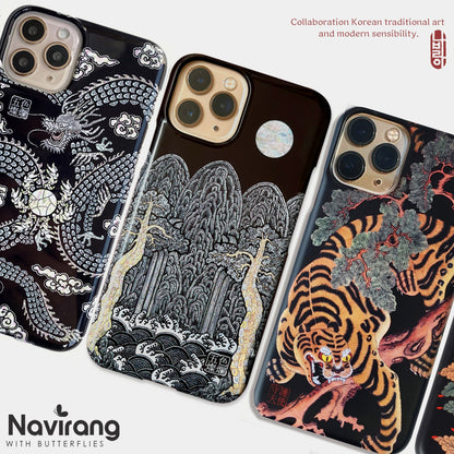 Korean Traditional Painting PHONE CASE - Personalized Custom Name / Initials For iPhone 16, 15, 14 Pro Max, Galaxy Z Flip, S23, S24, MagSafe