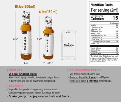 Korean Traditional Local Market Sesame oil, Perilla Oil 6.1oz, 10.1oz - Healthy Fresh Nutty Oil to Kfood Bibimbap Kimbap Sauce 방앗간 참기름 들기름