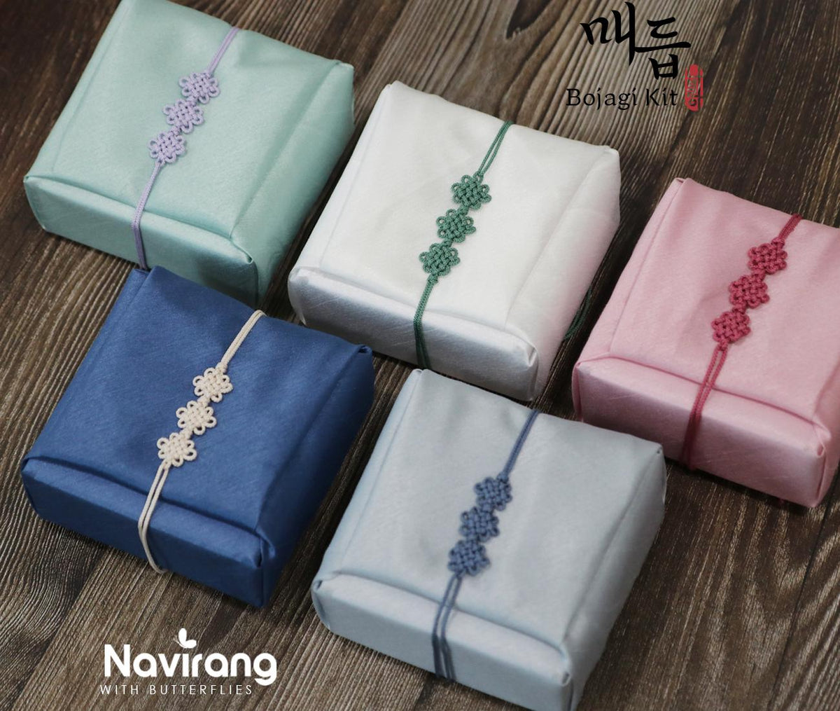 Hanbok Wrapping Kit - Korean Basic Bojagi, Seakdong ribbon, Flower Knotted String | Slub Silk Fabric