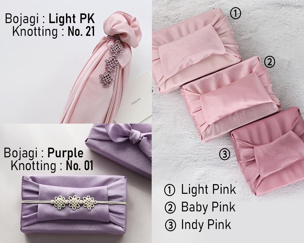 Hanbok Silk Wrapping Cloth 10 pcs Set + Flower Knot Strings for Wedding Favor Gifts