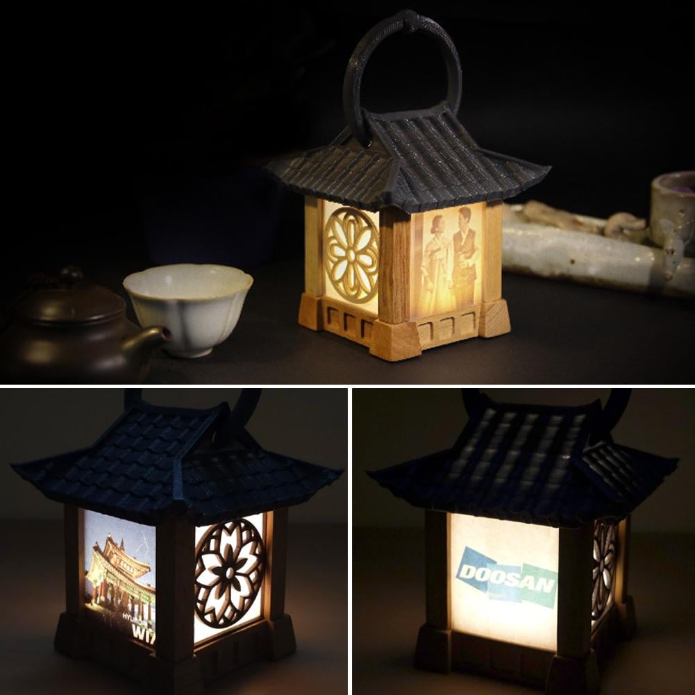 CUSTOM Mini Hanok Lamps- Environmentally friendly Mood Light, Personalized photo, Wooden Night Light, Requires 3 AAA batteries