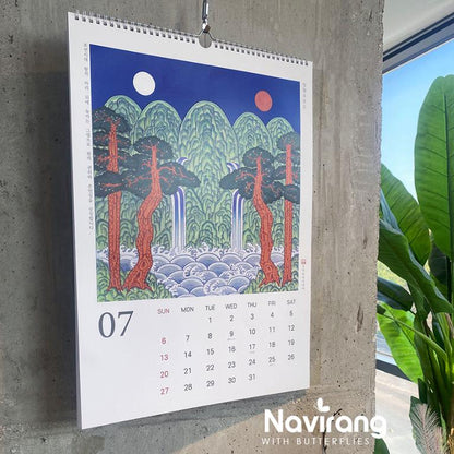 Blue Snake 2025 Desk Calendar - Good Luck Korean Traditional Minhwa New Year's Gift, Ilwolobongdo Painting, Vintage Art Painting Wall Deco