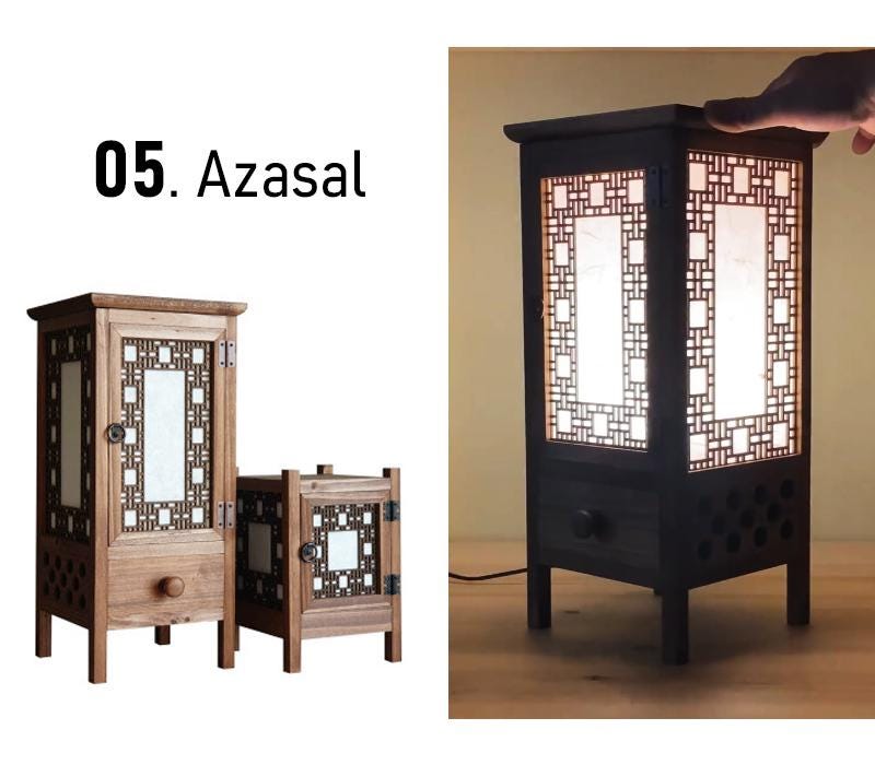 HANJI Paper Door Lamp - Korean Traditional Window Art, Mood Light, Wooden Table Night Light, 1w LED Bulb, 2m Wire Cable