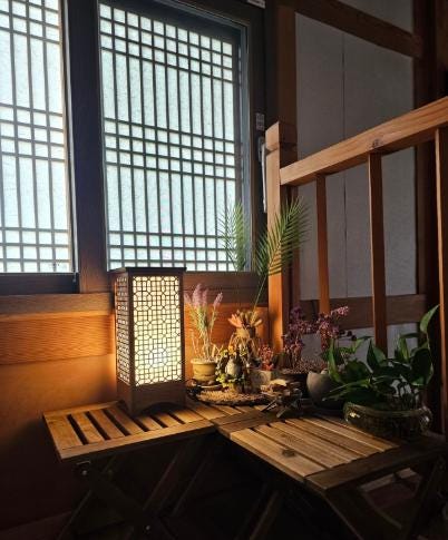 HANJI Paper Lamp - Korean Traditional Window Art, Wood Table Night Light, Wooden Night, 8w LED Bulb, 2m Wire Cable