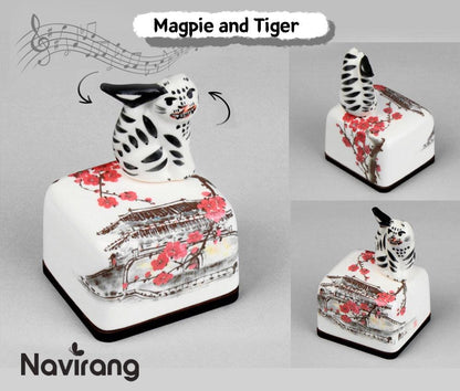 ARIRANG Music box - Handmade Ceramic Paperweight Music box, Korean Traditional Minhwa, Goryeo Celadon Crane, Oriental plum blossom porcelain