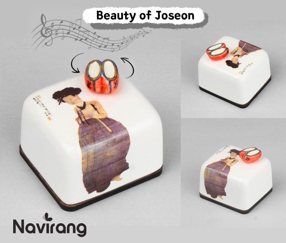 ARIRANG Music box - Handmade Ceramic Paperweight Music box, Korean Traditional Minhwa, Goryeo Celadon Crane, Oriental plum blossom porcelain