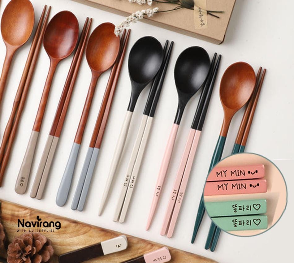 Korean Custom Chopstick and Spoon Set, Personalized lacquer wooden, K-food Lover Gift, Kids