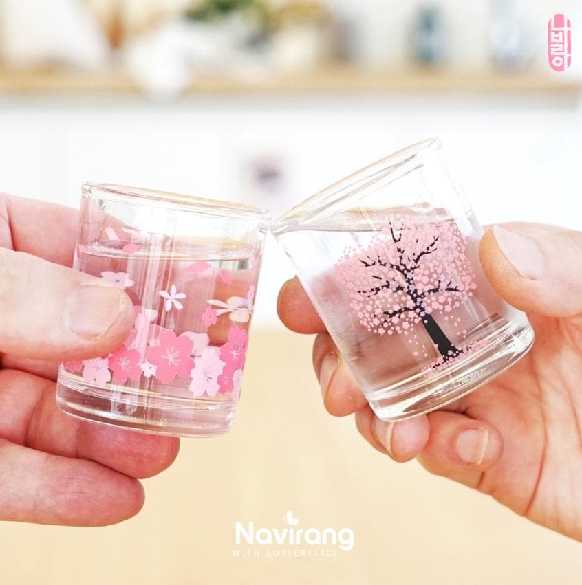 Cherry Blossom Color-changing Glass / 60 ml, 240 ml - Korean Soju Shot Glass, Housewarming, wedding gift in Korean Fathers Day Special