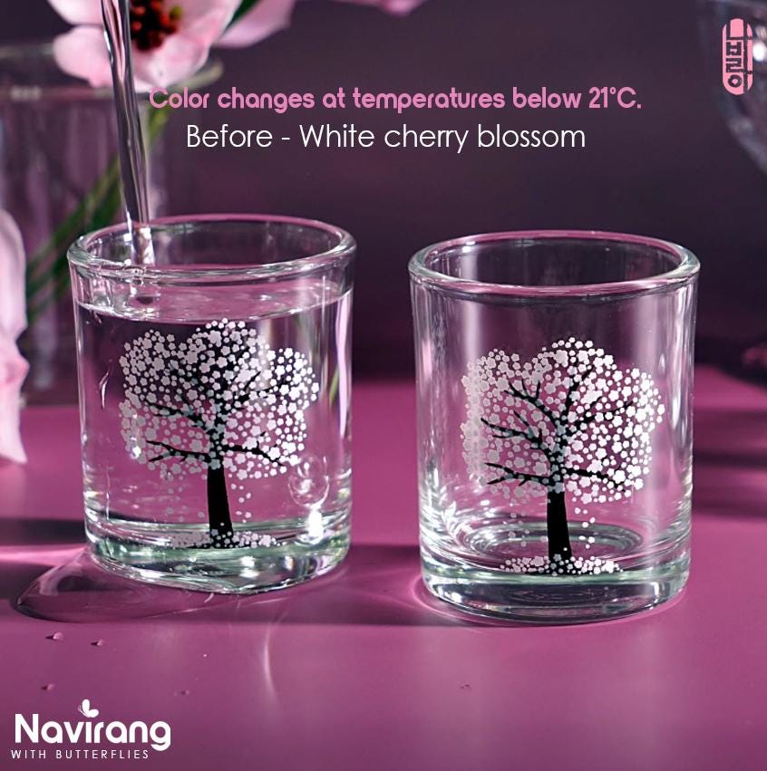 Cherry Blossom Color-changing Glass / 60 ml, 240 ml - Korean Soju Shot Glass, Housewarming, wedding gift in Korean Fathers Day Special