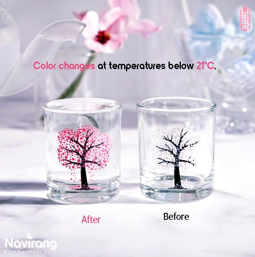 Cherry Blossom Color-changing Glass / 60 ml, 240 ml - Korean Soju Shot Glass, Housewarming, wedding gift in Korean Fathers Day Special