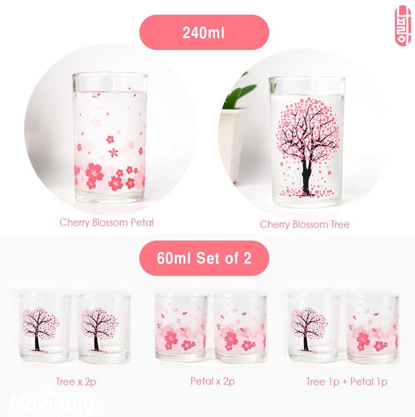 Cherry Blossom Color-changing Glass / 60 ml, 240 ml - Korean Soju Shot Glass, Housewarming, wedding gift in Korean Fathers Day Special