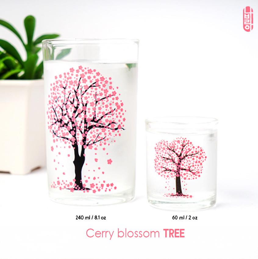 Cherry Blossom Color-changing Glass / 60 ml, 240 ml - Korean Soju Shot Glass, Housewarming, wedding gift in Korean Fathers Day Special