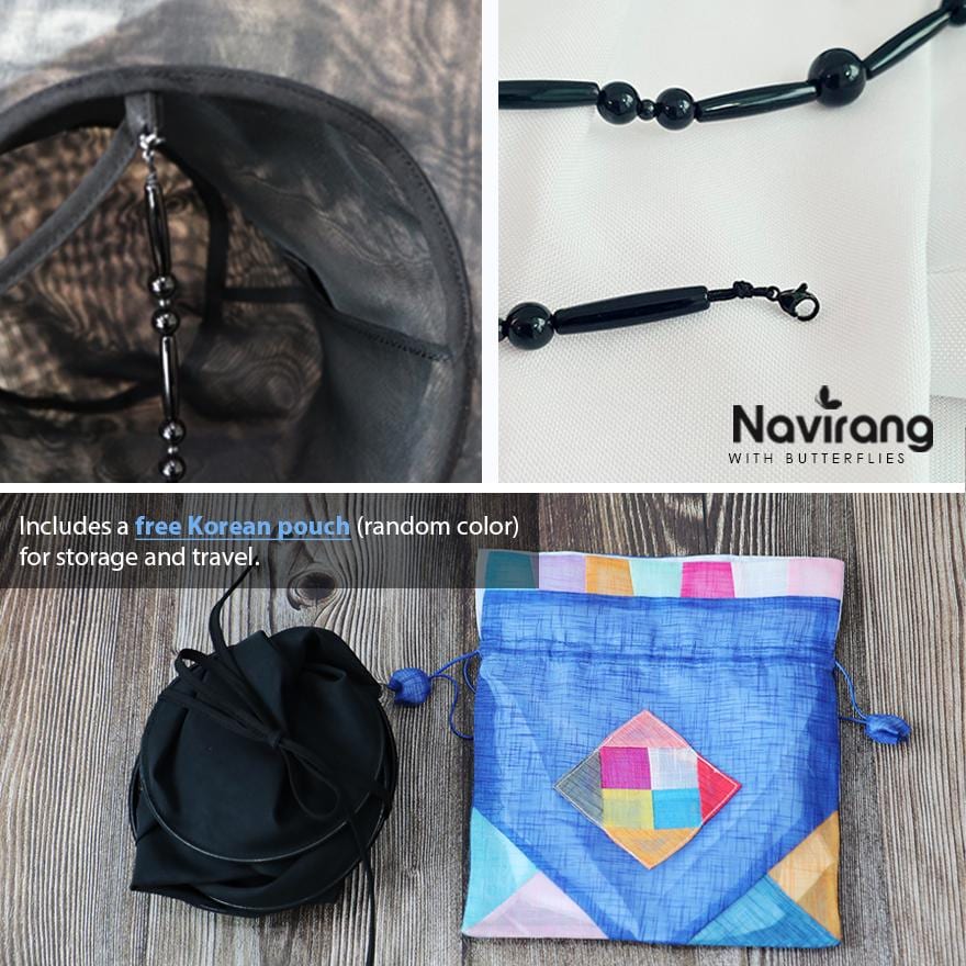 Foldable Gat with Beads String / Korean Traditional Hat – Lightweight Wire Frame, Cosplay K-Pop Boys
