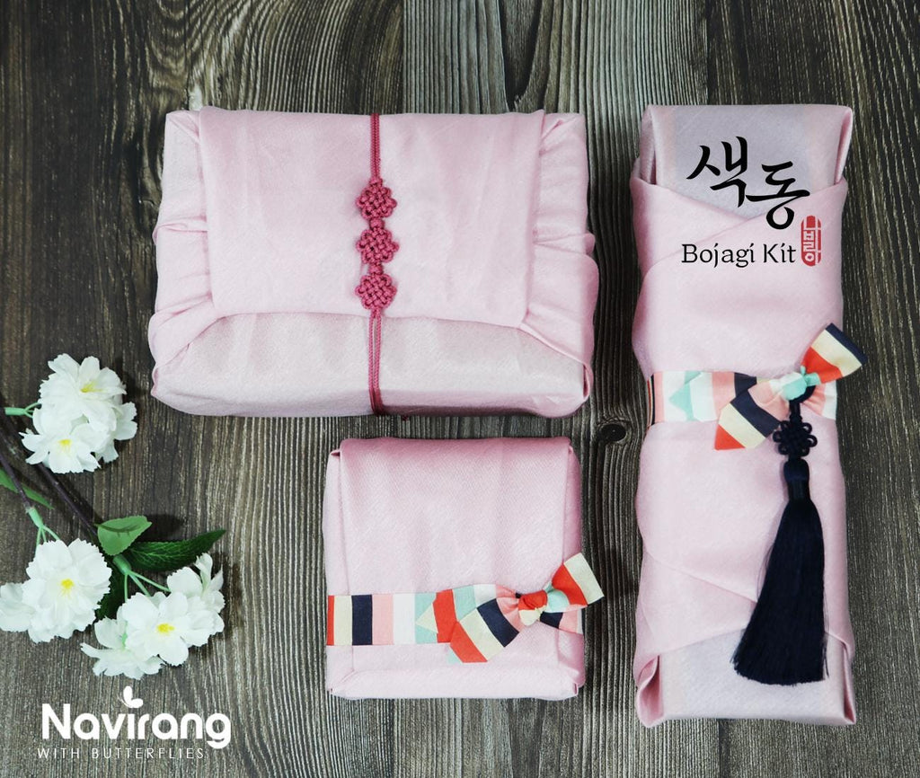 Hanbok Wrapping Kit - Korean Basic Bojagi, Seakdong ribbon, Flower Knotted String | Slub Silk Fabric