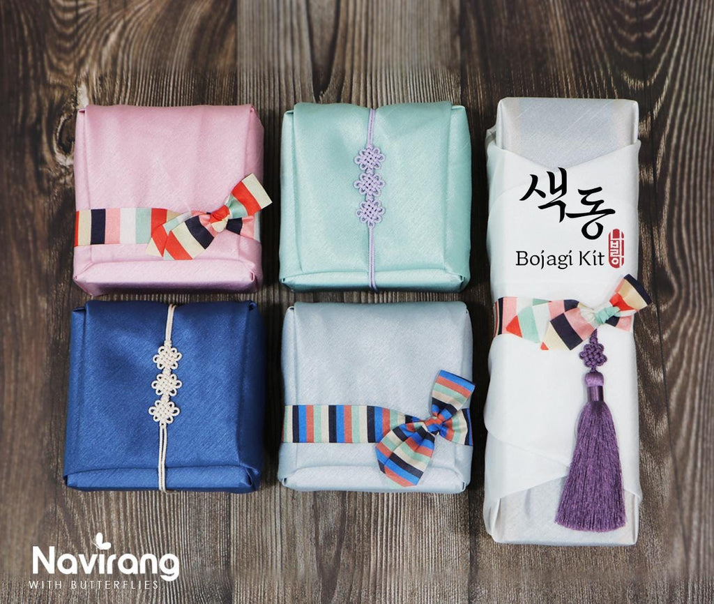 Hanbok Wrapping Kit - Korean Basic Bojagi, Seakdong ribbon, Flower Knotted String | Slub Silk Fabric