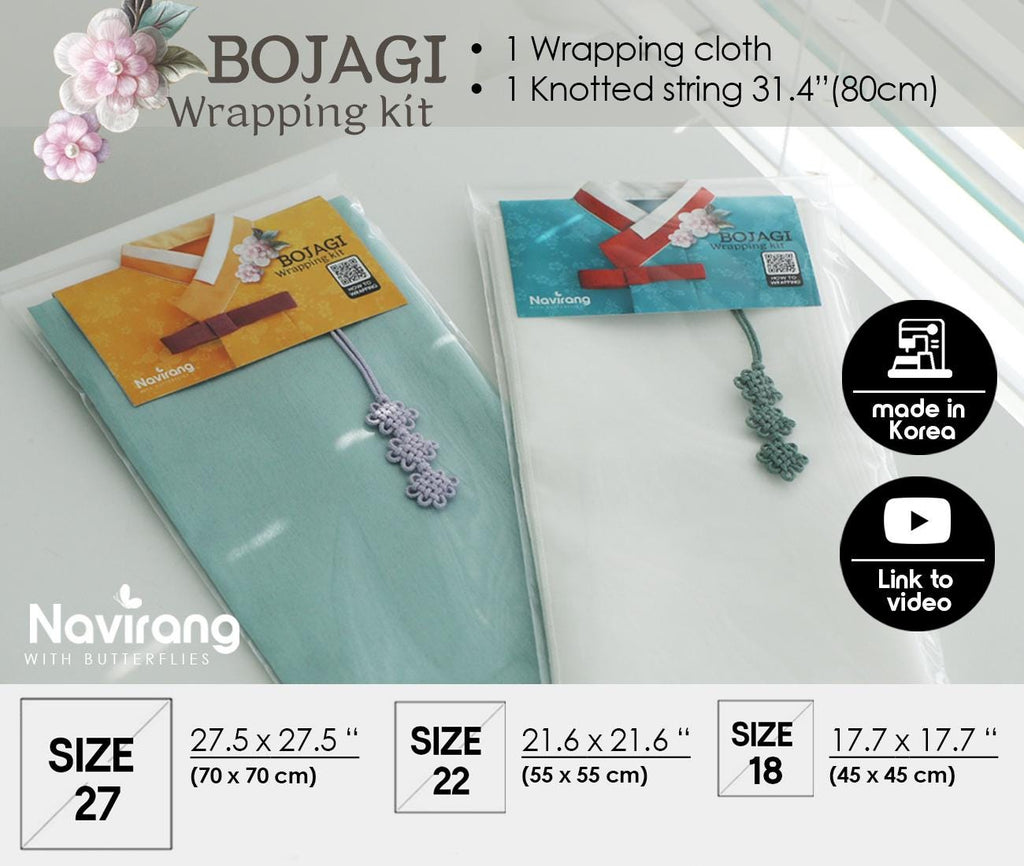 Hanbok Wrapping Kit - Korean Basic Bojagi, Seakdong ribbon, Flower Knotted String | Slub Silk Fabric