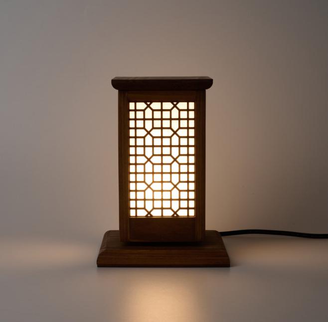 HANJI Paper Small Lamp - Korean Traditional Window Art, Wood Table Night Light, Wooden Night, 1w LED Bulb, 2m Wire Cable