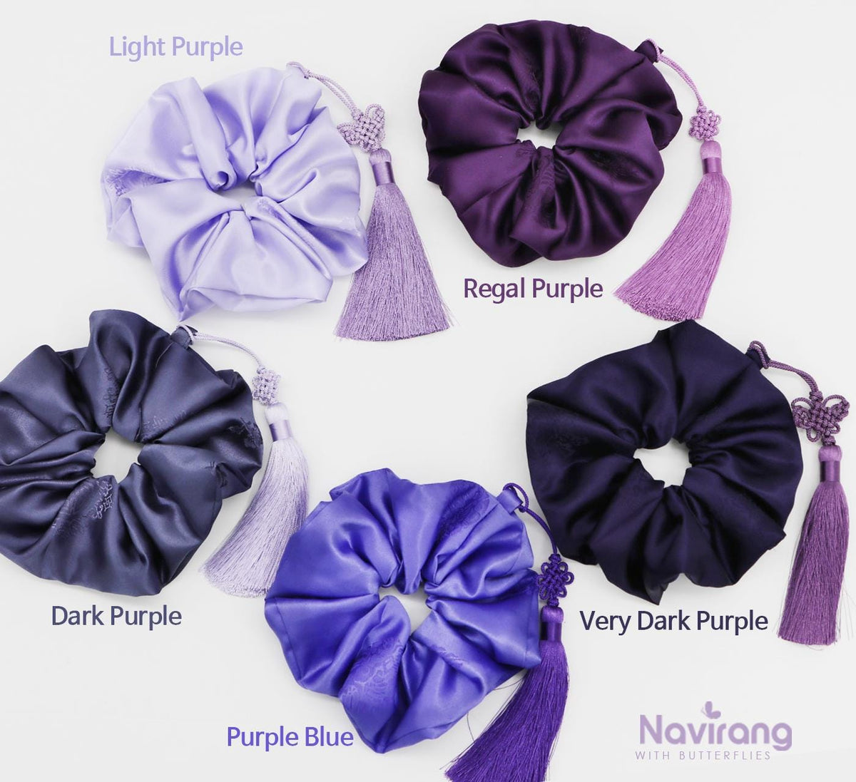 Hanbok Scrunchie with Norigae - Korean Traditional Silk Hair Scrunchy, Tassel Jade butterfly, Korean Hanbok ACC, Gift for K-drama lover girl