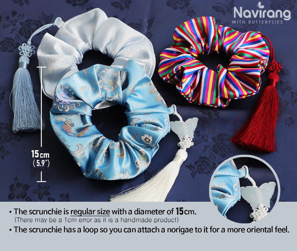 Hanbok Scrunchie with Norigae - Korean Traditional Silk Hair Scrunchy, Tassel Jade butterfly, Korean Hanbok ACC, Gift for K-drama lover girl