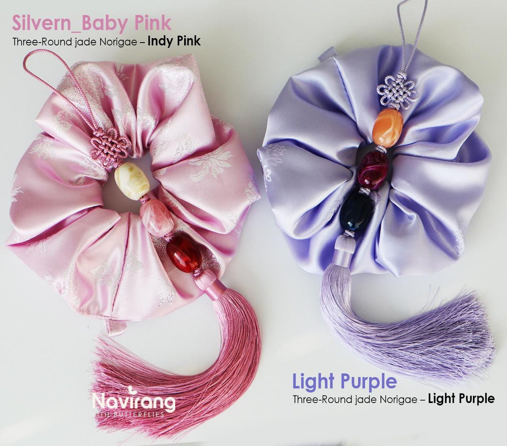 Hanbok Scrunchie with Norigae - Korean Traditional Silk Hair Scrunchy, Tassel Jade butterfly, Korean Hanbok ACC, Gift for K-drama lover girl