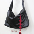 Hanbok Silk Bag with Free Norigae – Crossbody Bag Casual Hobo Bag Shoulder Bag, Korean Traditional Bojagi-Inspired, Black silk Fabric Bag