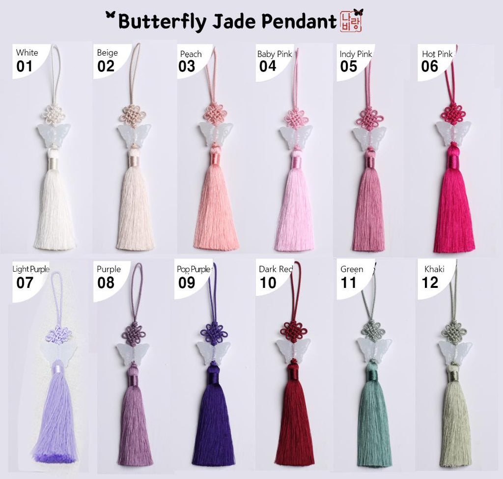 Hanbok Scrunchie with Norigae - Korean Traditional Silk Hair Scrunchy, Tassel Jade butterfly, Korean Hanbok ACC, Gift for K-drama lover girl