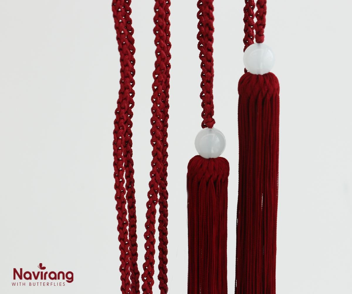 Korean Norigae Tassel Belt (Dark Red) - 380cm / 150" Extra Long Waist Rope with Tassels