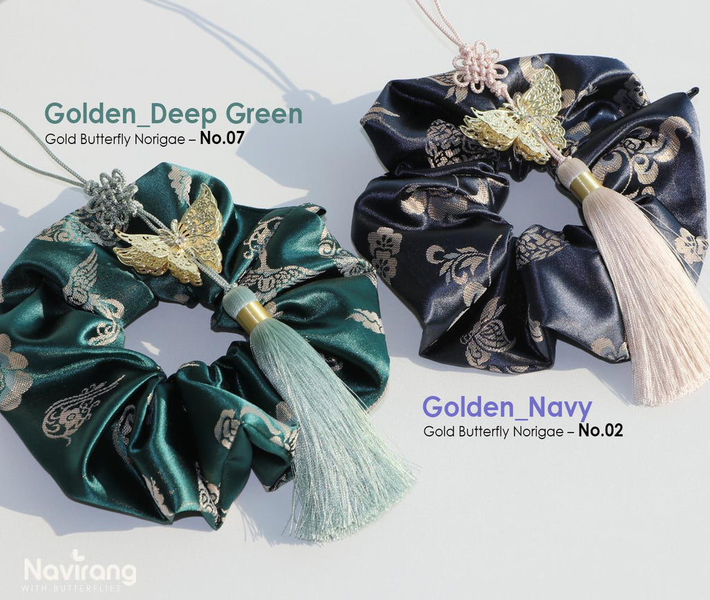 Hanbok Scrunchie with Norigae - Korean Traditional Silk Hair Scrunchy, Tassel Jade butterfly, Korean Hanbok ACC, Gift for K-drama lover girl