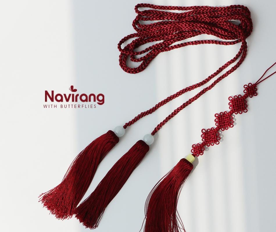 Korean Norigae Tassel Belt (Dark Red) - 380cm / 150" Extra Long Waist Rope with Tassels
