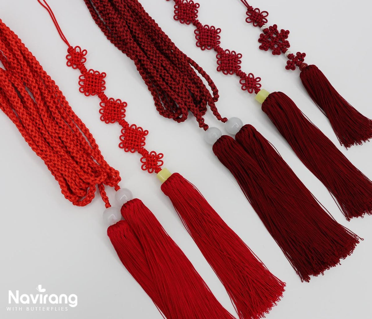 Korean Norigae Tassel Belt (Dark Red) - 380cm / 150" Extra Long Waist Rope with Tassels