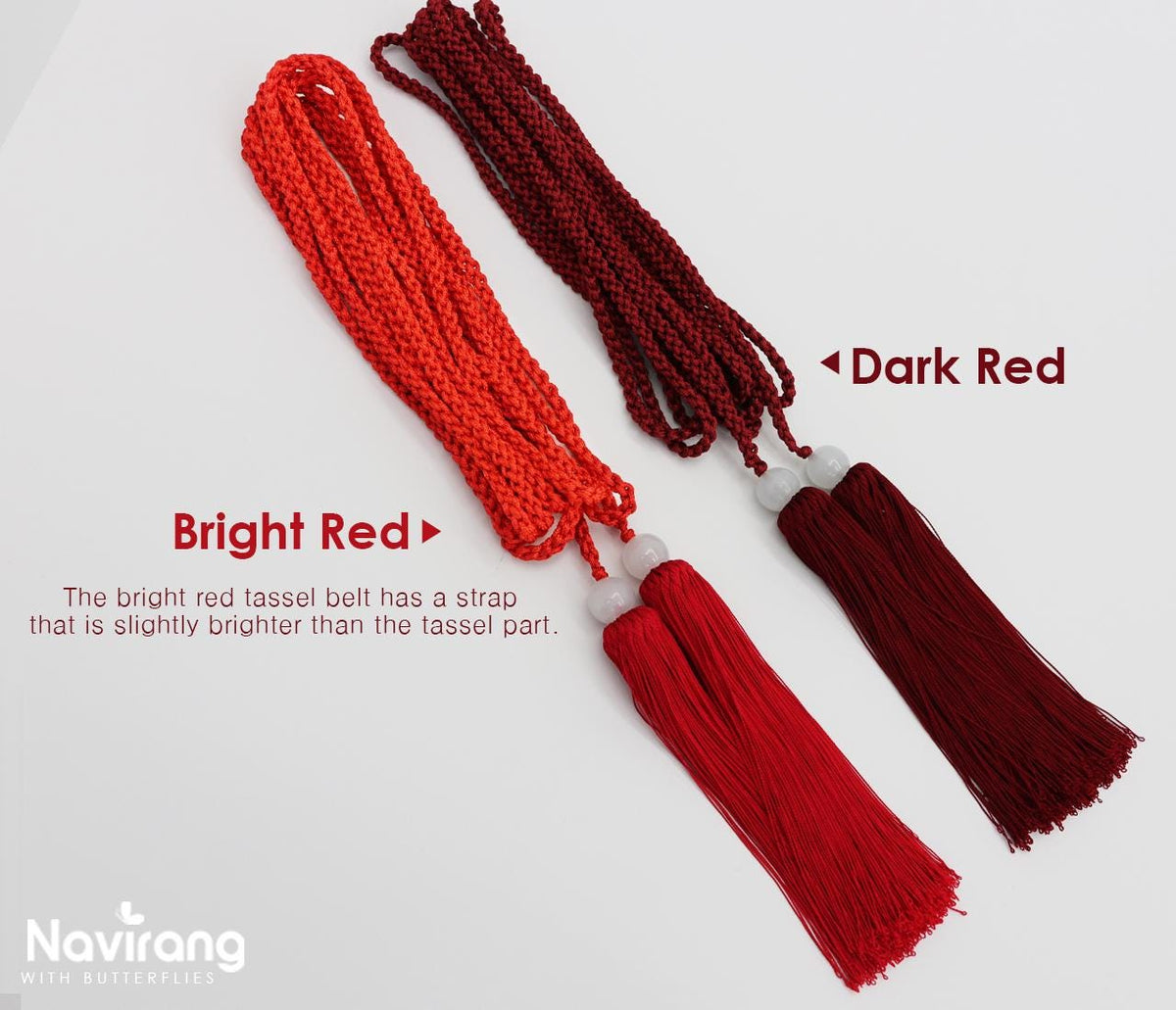 Korean Norigae Tassel Belt (Dark Red) - 380cm / 150" Extra Long Waist Rope with Tassels