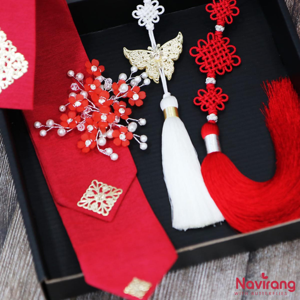 Joseon Lady’s Dressing Set – Korean Traditional Hanbok Scrunchies & Norigae Gift Box, Mother's Day