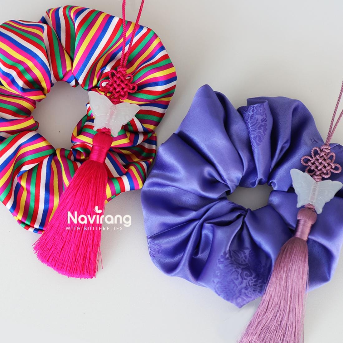 Hanbok Scrunchie with Norigae - Korean Traditional Silk Hair Scrunchy, Tassel Jade butterfly, Korean Hanbok ACC, Gift for K-drama lover girl
